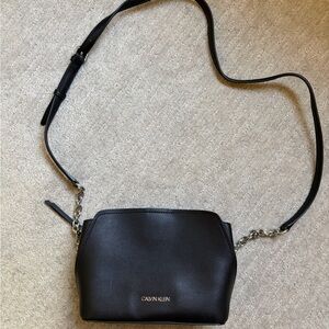 Calvin Klein Black Pebbled Leather Crossbody with Chain Strap